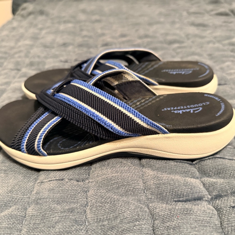 Clarks Navy and Black Slide Sandals